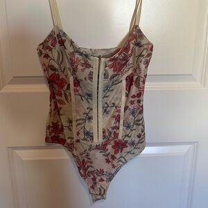 Free People Floral Bodysuit - Cream and Red